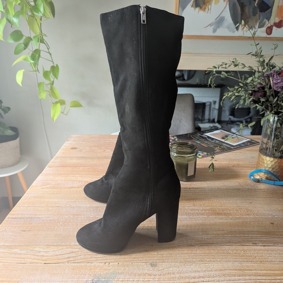 Black Suede Knee-High Boots - Picture 1 of 2